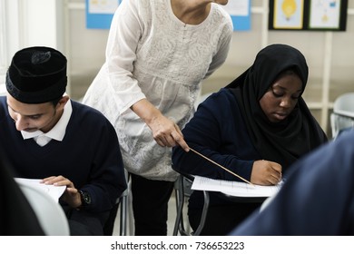 Diverse Muslim Children Studying In Classroom Stock Photo Image Of