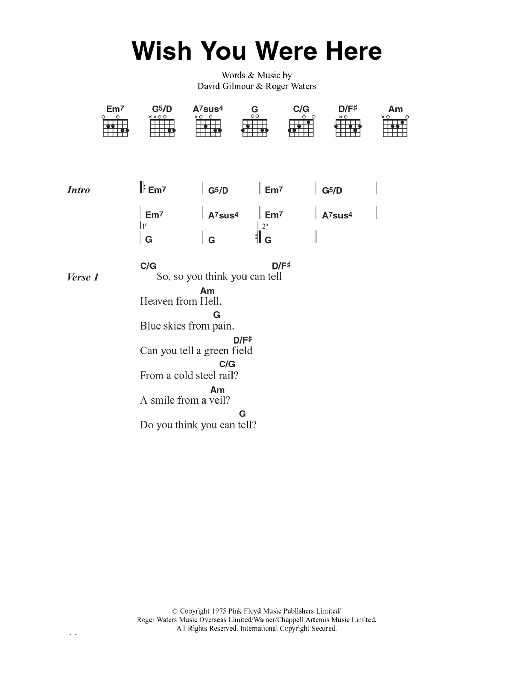 Guitar Chords For Wish You Were Here